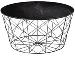 Livetastic Couchtisch, Schwarz, Metall, Glas, Marmoroptik, rund, Gittergestell,