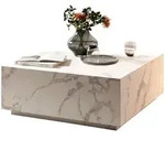 Livetastic Couchtisch, Wei&szlig;, Holzwerkstoff, Marmoroptik, quadratisch, Sockel,