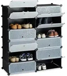Relaxdays Schuhschrank, Schwarz, Kunststoff, Metall, 94x108x37 cm, Garderobe,