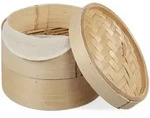 Relaxdays Dampfgarer, Hellbraun, Holz, Textil, 20.5x16.5x20.5 cm, Kochen, T&ouml;pfe,