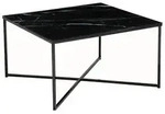 Livetastic Couchtisch, Schwarz, Metall, Glas, Marmoroptik, quadratisch, Kufe,