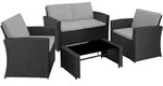 tectake Rattanlounge, Schwarz, Grau, Kunststoff, Rechteckig, Loungem&ouml;bel,
