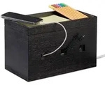 Relaxdays Kabelbox, Schwarz, Holz, 25.5x16.5x14 cm, Arbeitszimmer, B&uuml;rozubeh&ouml;r