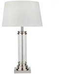 Searchlight Tischleuchte Pedestal, Silber, Wei&szlig;, Metall, Glas, Textil, 62 cm,