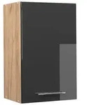 Vicco H&auml;ngeschrank, Schwarz Hochglanz, Honigeiche, Holzwerkstoff, 2 F&auml;cher,