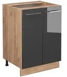 Vicco K&uuml;chenunterschrank, Schwarz Hochglanz, Honigeiche, Holzwerkstoff, 1...