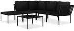 vidaXL 6-Tlg., Schwarz, Kunststoff, rechteckig, Loungem&ouml;bel, Gartenlounge-Sets
