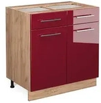 Vicco K&uuml;chenunterschrank, Bordeaux, Honigeiche, Holzwerkstoff, 1 F&auml;cher, 2
