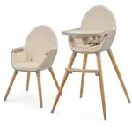 Kinderkraft Hochstuhl Fini 2, Beige, Holz, Kunststoff, Leder, Buche, 55x96x58.5 cm,