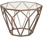 Beistelltisch, Bronze, Metall, Glas, achteckig, 55x38x55 cm, Wohnzimmer,