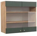 Vicco K&uuml;chenglasschrank, Gr&uuml;n, Honigeiche, Holzwerkstoff, 3 F&auml;cher, Rechteckig,