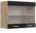 Vicco K&uuml;chenglasschrank, Schwarz Hochglanz, Honigeiche, Holzwerkstoff, 1...