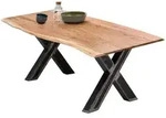 Mid.you Esstisch, Natur, Schwarz, Holz, Metall, Akazie, massiv, rechteckig, X-Form,