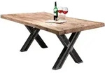 Mid.you Esstisch, Natur, Schwarz, Holz, Metall, Teakholz, massiv, rechteckig, X-Form,