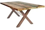 Mid.you Esstisch, Braun, Mehrfarbig, Holz, Metall, Altholz, massiv, rechteckig,