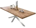 Mid.you Esstisch, Natur, Silber, Holz, Metall, Teakholz, massiv, rechteckig,