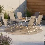 Gardenson Gartentischgruppe Taviano, Braun, Silber, Metall, Glas, Textil, Uni,