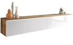 P & B Lowboard D180, Eiche Wotan, Wei&szlig; Hochglanz, Kunststoff, 180x30x33 cm, Fsc,