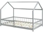 [en.casa] Hausbett, Grau, Holz, Kiefer, 120x200 cm, Kinder- & Jugendzimmer,