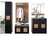 Xora Garderobe, Schwarz, Eiche Artisan, Glas, Textil, Holzwerkstoff, 6-teilig,
