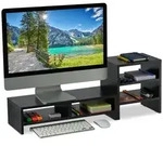 Relaxdays Monitorst&auml;nder, Schwarz, Holzwerkstoff, 75.5x28x20 cm, Arbeitszimmer,