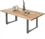 Mid.you Esstisch, Natur, Silber, Holz, Metall, Wildeiche, massiv, rechteckig, Kufe,