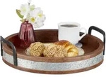 Relaxdays Tablett, Braun, Holz, Metall, 36x9x35 cm, Tischkultur & Servieren, Tabletts