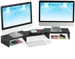 Relaxdays Monitorst&auml;nder, Schwarz, Holzwerkstoff, 104x11x20.5 cm, Arbeitszimmer,