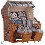 Mr. Deko Strandkorb, Pastellblau, Holz, Gestreift, 2-Sitzer, F&uuml;llung: Schaumstoff,