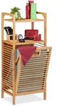 Relaxdays Badregal, Mehrfarbig, Holz, Textil, Holzwerkstoff, 40x95x30 cm, Badezimmer,