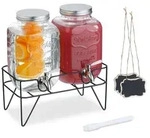 Relaxdays Getr&auml;nkespender, Transparent, Glas, Metall, 4 L, Zapfhahn, Essen &