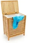 Relaxdays W&auml;schetruhe, Hellbraun, Holz, Textil, 50.5x60x35.5 cm, Ordnen &