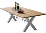 Mid.you Esstisch, Natur, Silber, Holz, Metall, Wildeiche, massiv, rechteckig, X-Form,