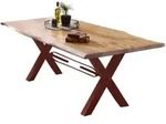 Mid.you Esstisch, Braun, Natur, Holz, Metall, Akazie, massiv, rechteckig, X-Form,