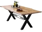 Mid.you Esstisch, Natur, Schwarz, Holz, Metall, Akazie, massiv, rechteckig, X-Form,