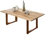 Mid.you Esstisch, Braun, Natur, Holz, Metall, Wildeiche, massiv, rechteckig, Kufe,