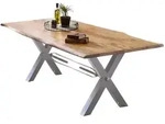 Mid.you Esstisch, Natur, Silber, Holz, Metall, Akazie, massiv, rechteckig, X-Form,