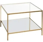 Couchtisch Porto, Klar, Gold, Metall, Glas, quadratisch, eckig, 60x45x60 cm, offenes