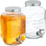 Relaxdays 2Xgetr&auml;nkespender, Transparent, Glas, Metall, 4 L, Zapfhahn, Essen &