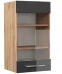 Vicco K&uuml;chenglasschrank, Schwarz Hochglanz, Honigeiche, Holzwerkstoff, 2...