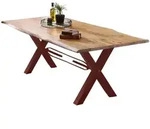 Mid.you Esstisch, Braun, Natur, Holz, Metall, Akazie, massiv, rechteckig, X-Form,