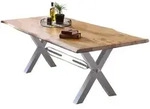 Mid.you Esstisch, Natur, Silber, Holz, Metall, Akazie, massiv, rechteckig, X-Form,