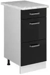 Vicco K&uuml;chenunterschrank, Schwarz Hochglanz, Wei&szlig;, Holzwerkstoff, 3 F&auml;cher, 3