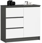 Akord Kommode, Wei&szlig;, Anthrazit, Holzwerkstoff, Nachbildung, 2 F&auml;cher, 3 Schubladen,