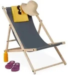 Relaxdays Liegestuhl, Anthrazit, Holz, Textil, 56x82x93.5 cm, Gartenm&ouml;bel,
