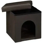 Relaxdays Hundebox, Dunkelbraun, Holzwerkstoff, Kunststoff, Textil, 38x38x38 cm,