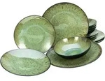 Creatable Tafelservice Jawa, Gr&uuml;n, Schwarz, Keramik, 12-teilig, Abstraktes,