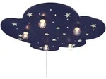 Kinderdeckenleuchte Wolke, Blau, Holz, Kunststoff, 57x7x74 cm, getrennt schaltbar,