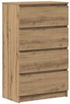 vidaXL Sideboard, Eiche Artisan, Holz, Strukturbuche, 4 Schubladen, Rechteckig,