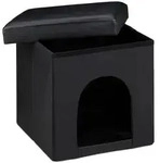 Relaxdays Hundebox, Schwarz, Holzwerkstoff, Kunststoff, Textil, 38x38x38 cm,